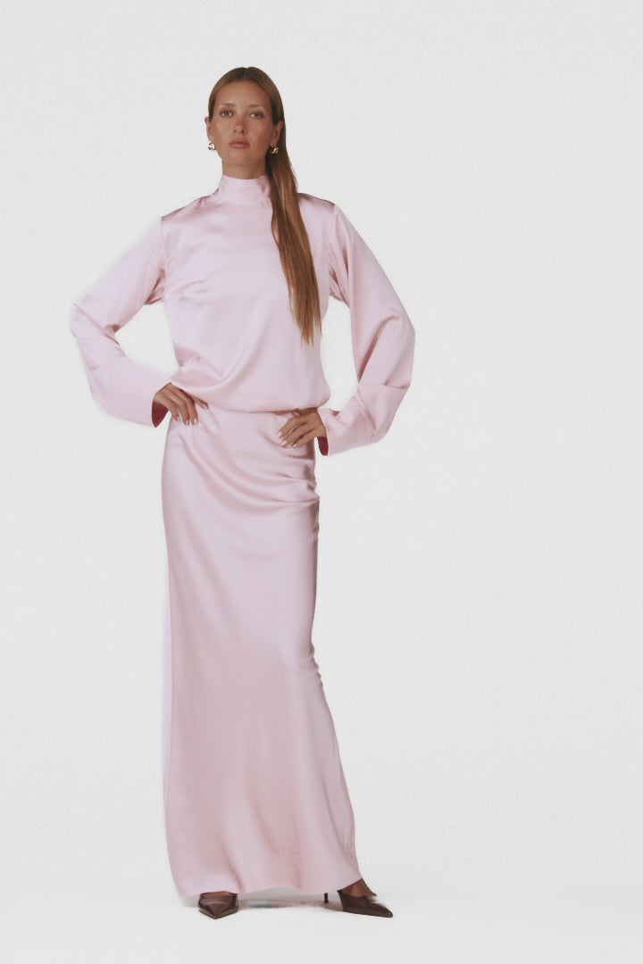 Silk Long Sleeve Blouse (Dusty Pink)