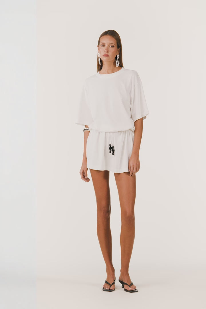 Stone Beaded T-Shirt Dress (White)
