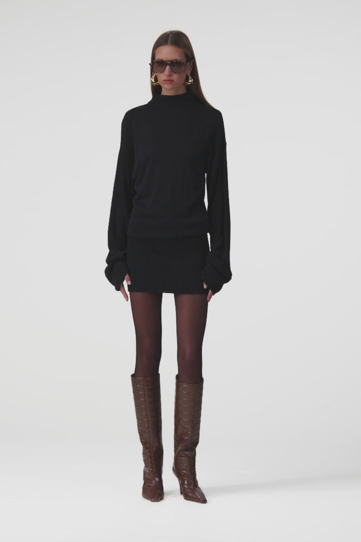 Lightweight Knit Mini Dress (Black)