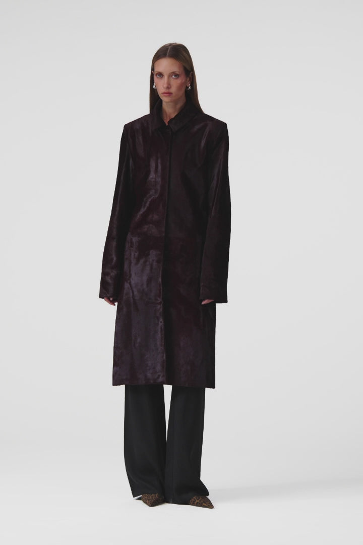 Pony Hair Trench Coat (Oxblood)
