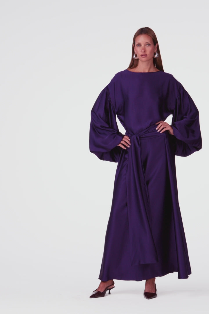 Draped Tie Silk Gown (Royal Purple)