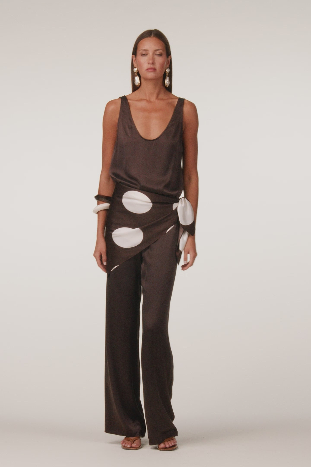 Silk Scarf (Chocolate Brown Polka Dot)