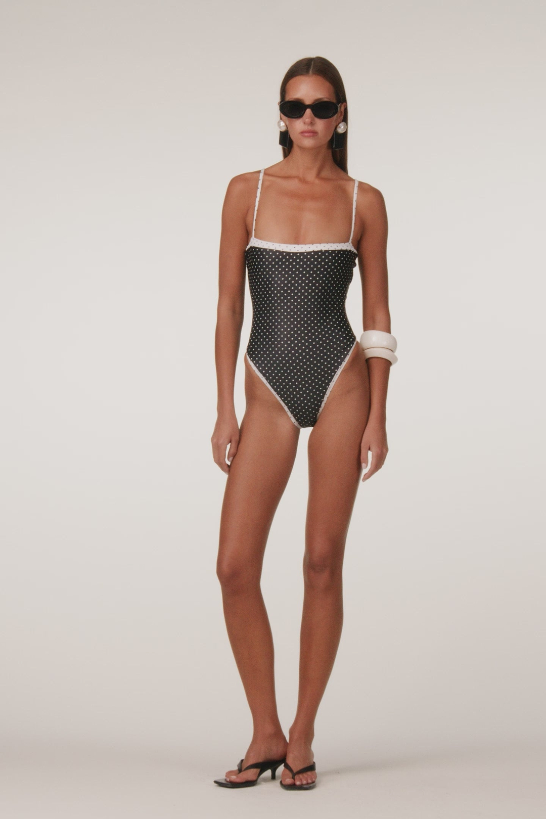 Colorblock One Piece (Black Cream Polka Dot/Cream)