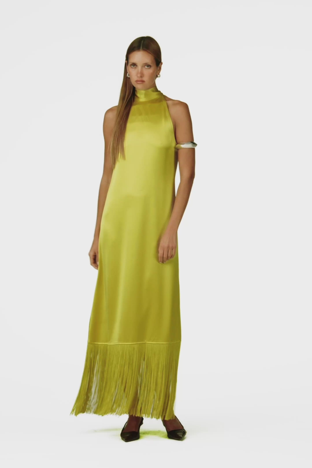 Silk Fringe Gown (Chartreuse)