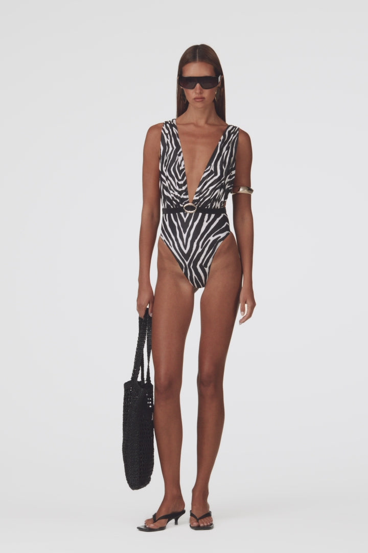 Belted V One Piece (Zebra)