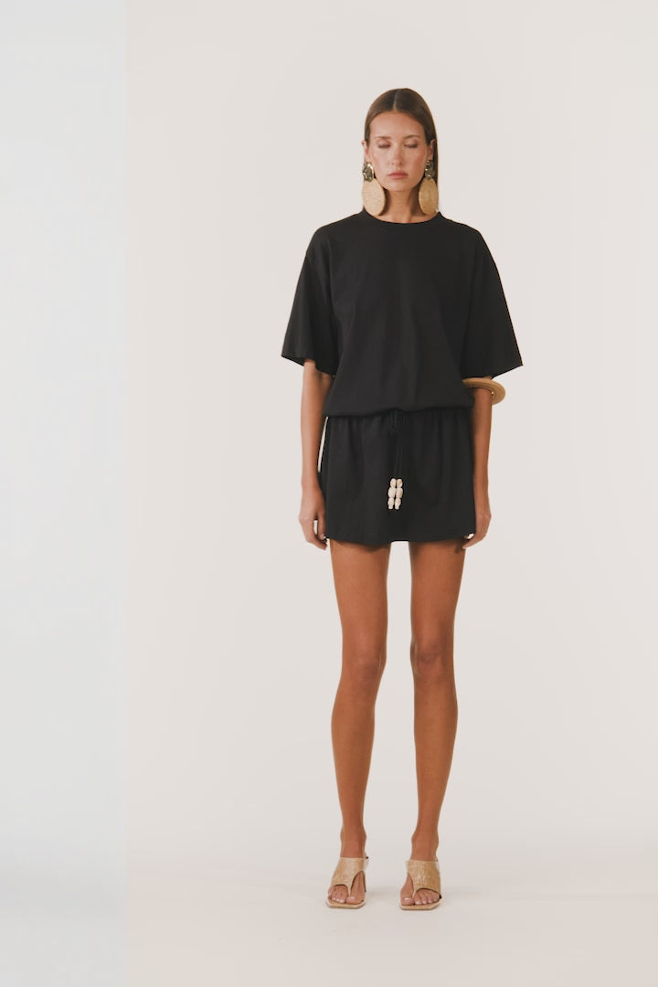 Stone Beaded T-Shirt Dress (Black)