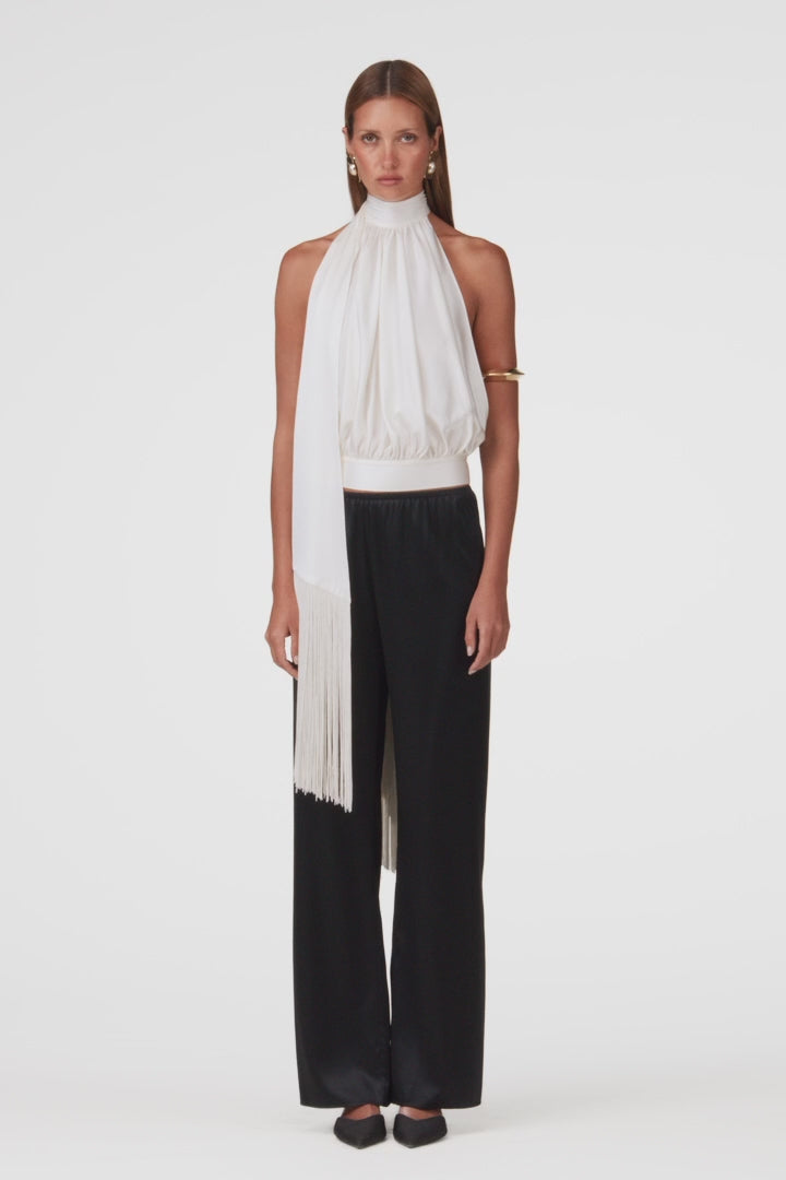 Silk Fringe Halter Top (Cream)