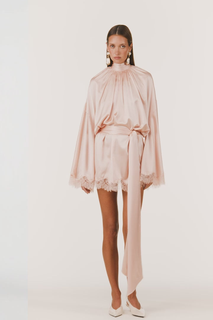 Lace Silk Mini Dress (Rose Clay)