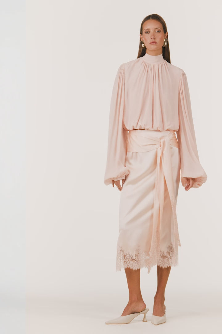Draped Sleeve Chiffon Top (Rose Clay)