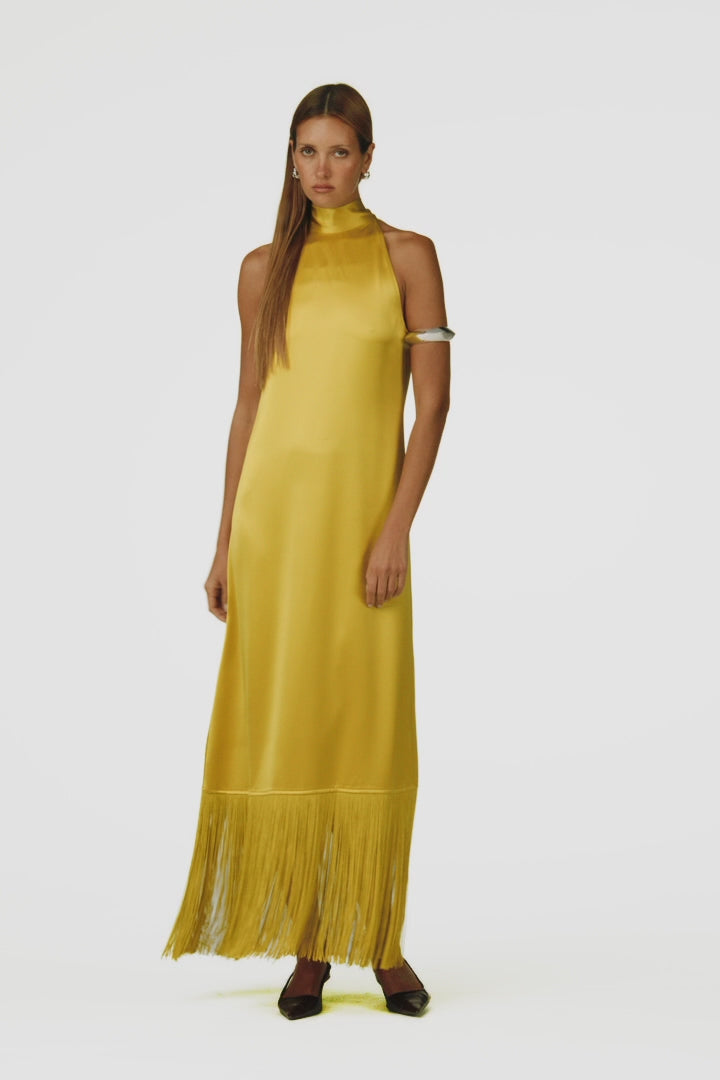 Silk Fringe Gown (Chartreuse)