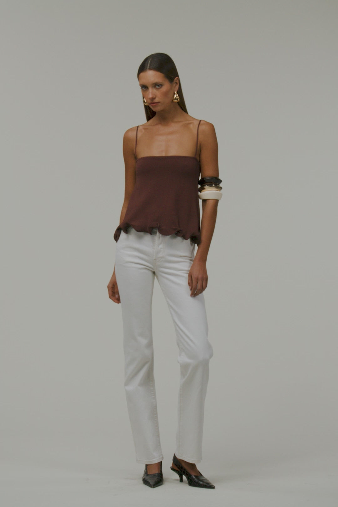 Ruffle Hem Tank (Chocolate Brown)