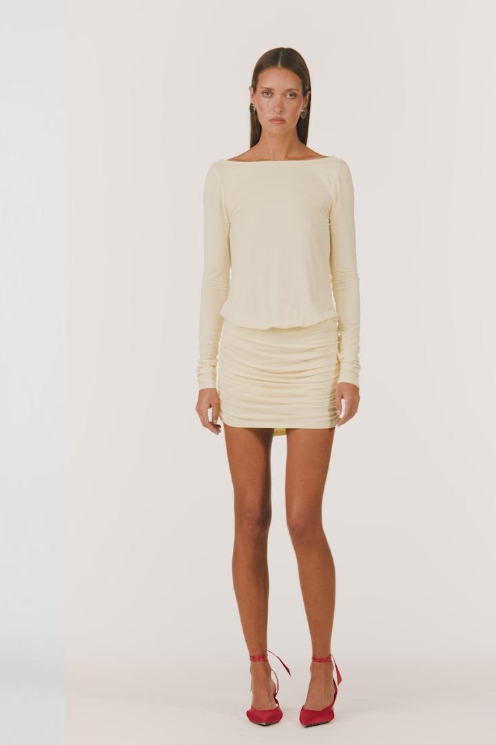 Draped Back Mini Dress (Butter Yellow)