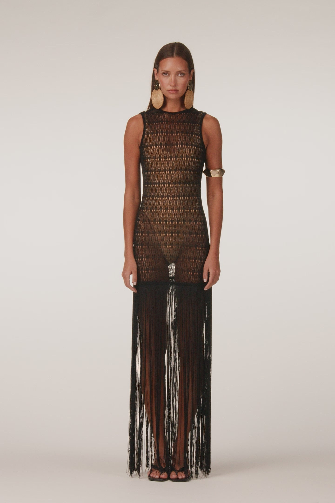Fringe Knit Maxi Dress (Black)