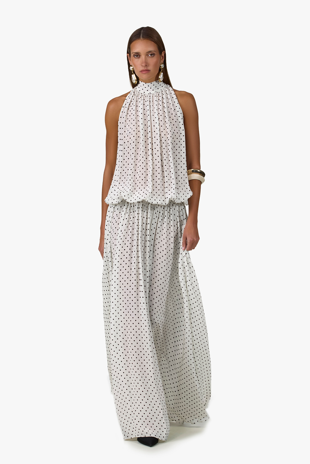 Drop Waist Chiffon Gown (Cream Polka Dot)