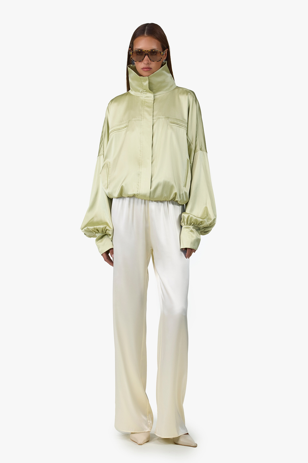 Silk Peplum Bomber Jacket (Sage)