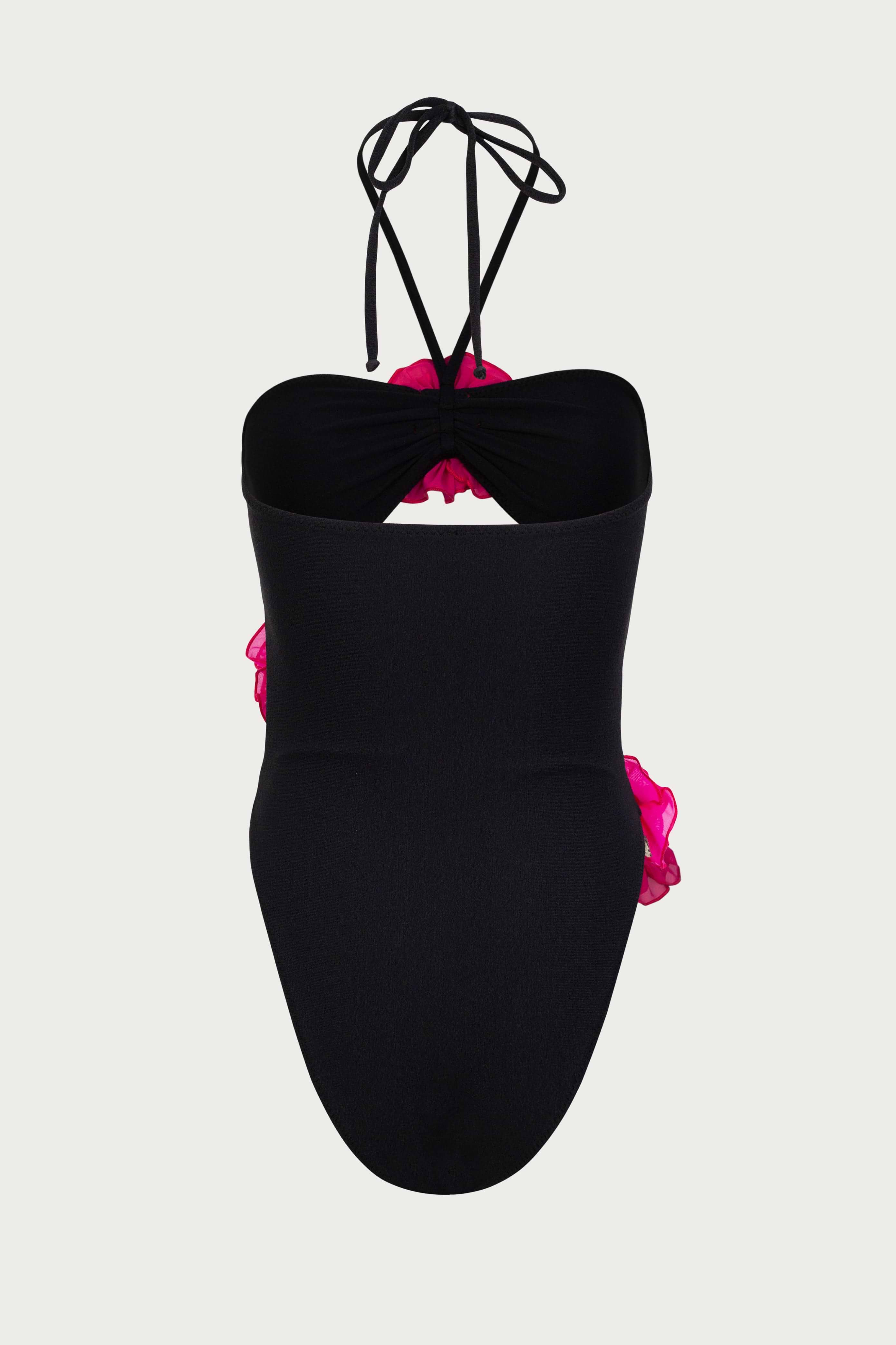 SAME Rose Cut Out One Piece | Faux Suede Black/Fuchsia