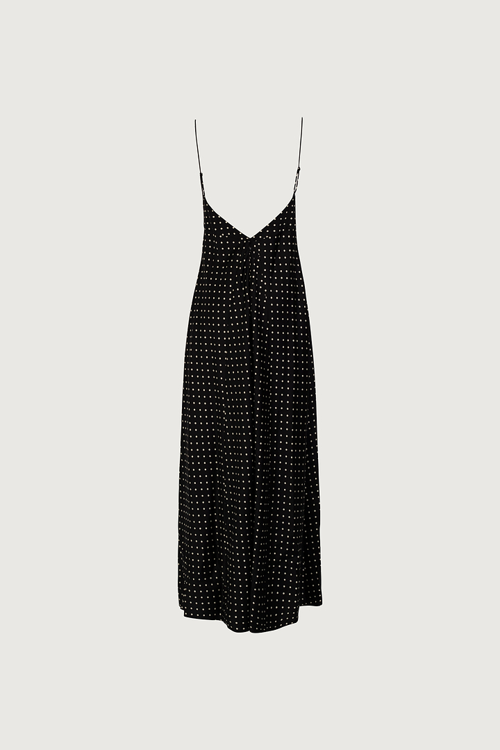 Deep V Rosette Gown (Black Polka Dot)