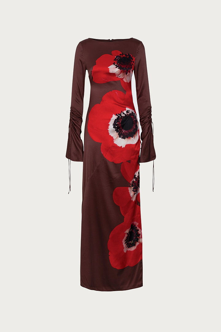 Silk Floral Gown (Brown/Red)
