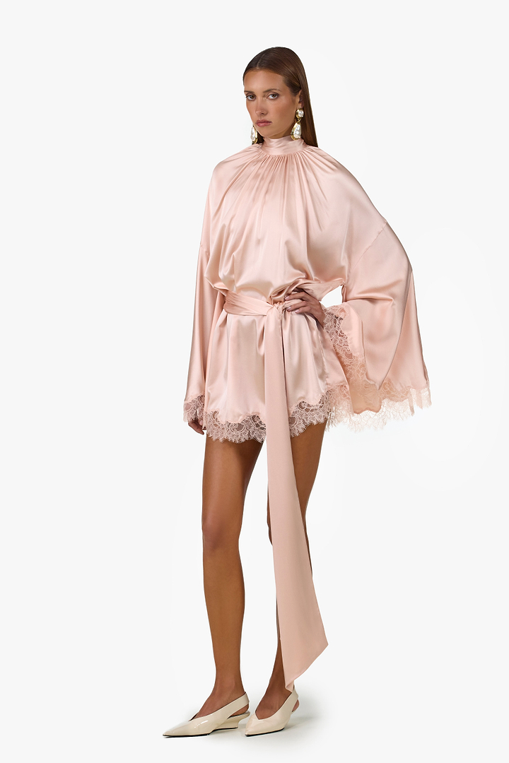 Lace Silk Mini Dress (Rose Clay)