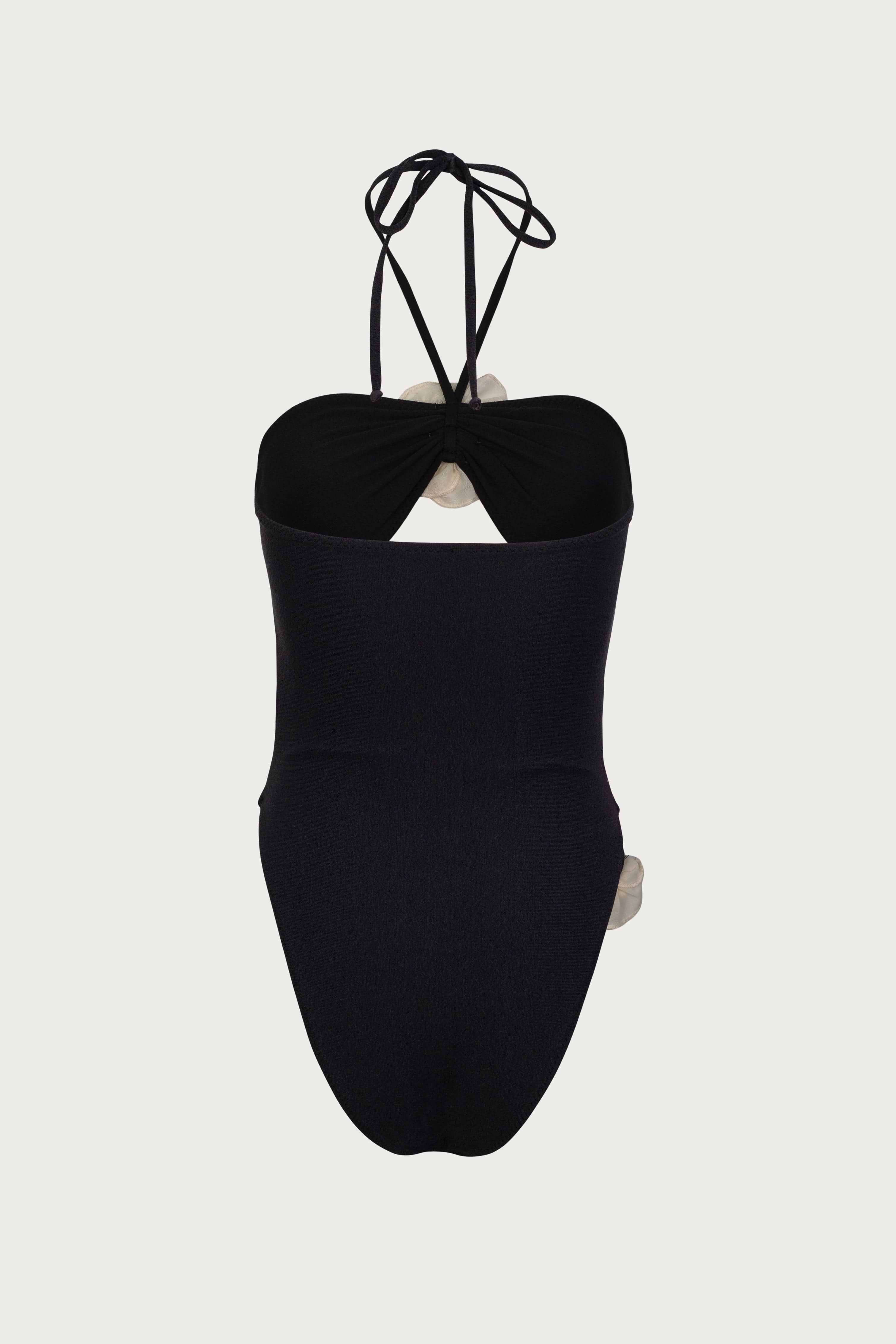 SAME Rose Cut Out One Piece | Faux Suede Black/Cream