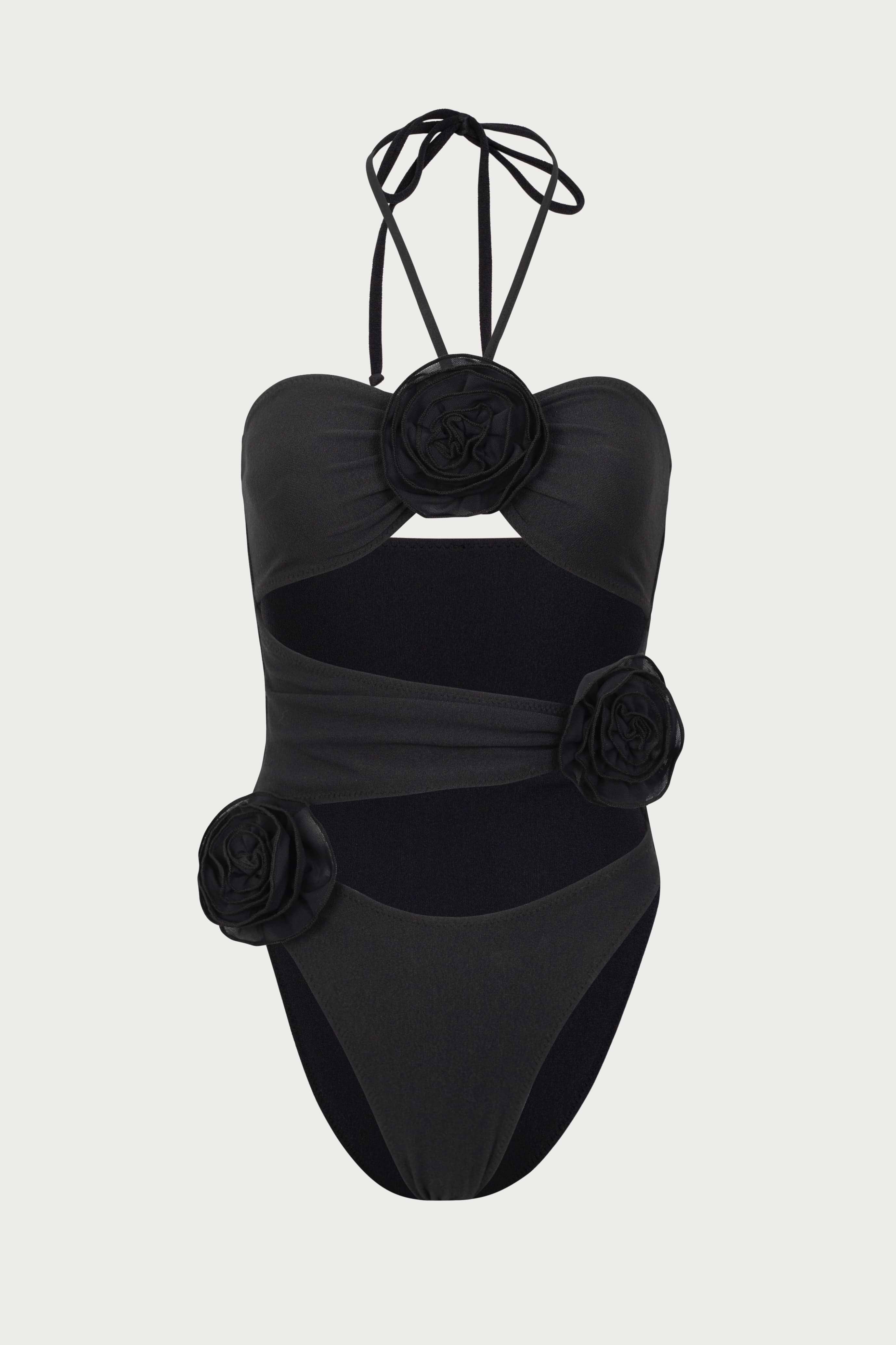 SAME Rose Cut Out One Piece | Faux Suede Black/Black