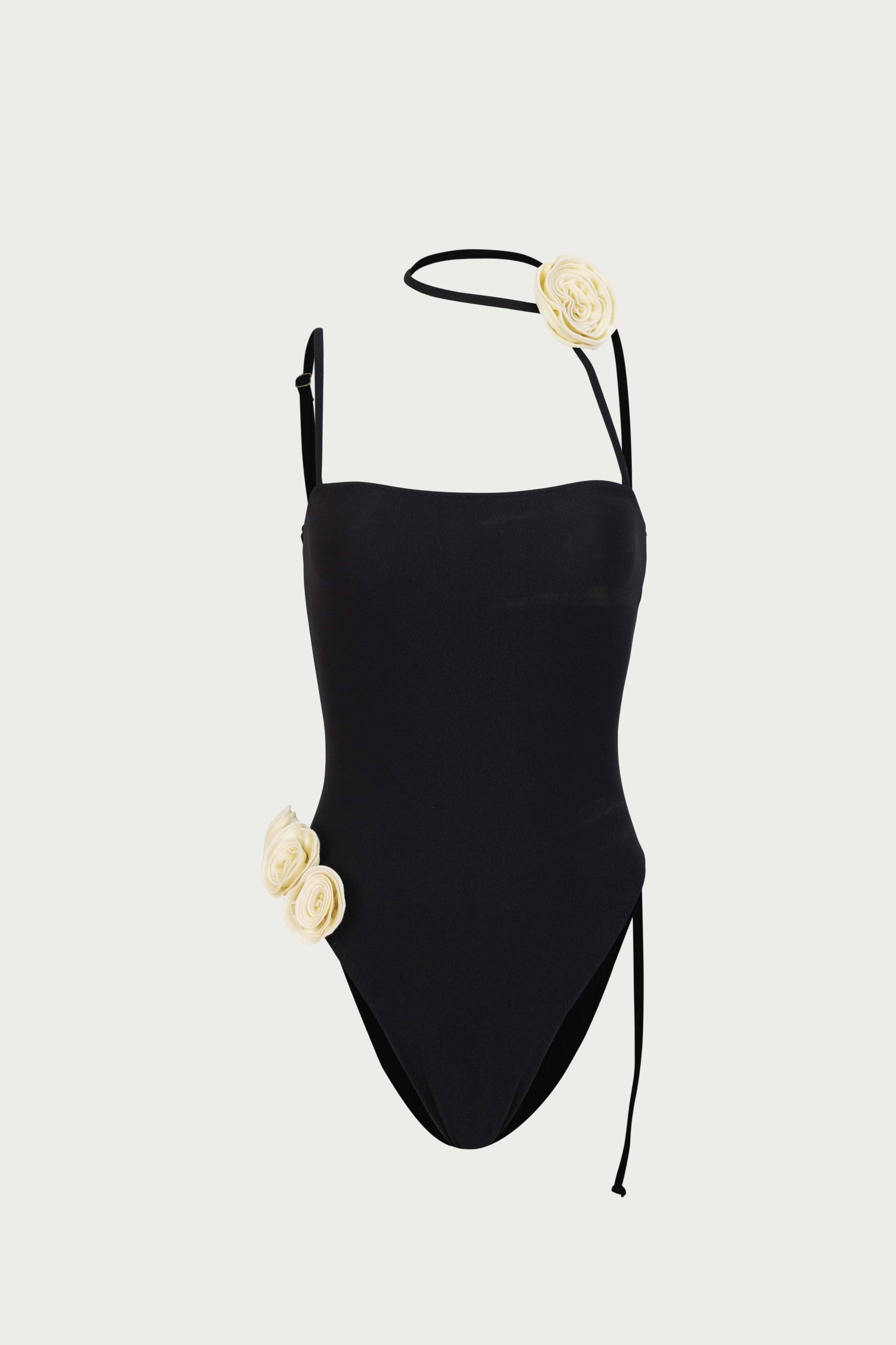 ワンピース THE RERACS / Silk Collar One-piece SAME Rose Choker One Piece | Faux Suede Black/Cream