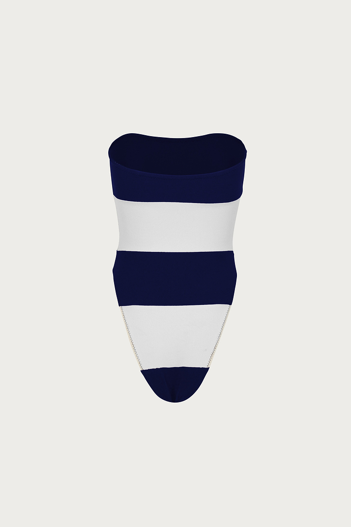 Stripe Strapless One Piece (Faux Suede Navy/White)