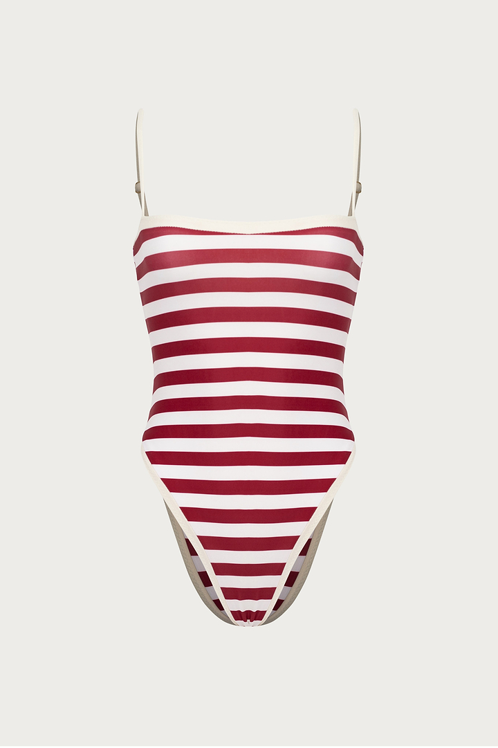 Colorblock One Piece (Burgundy Stripe)