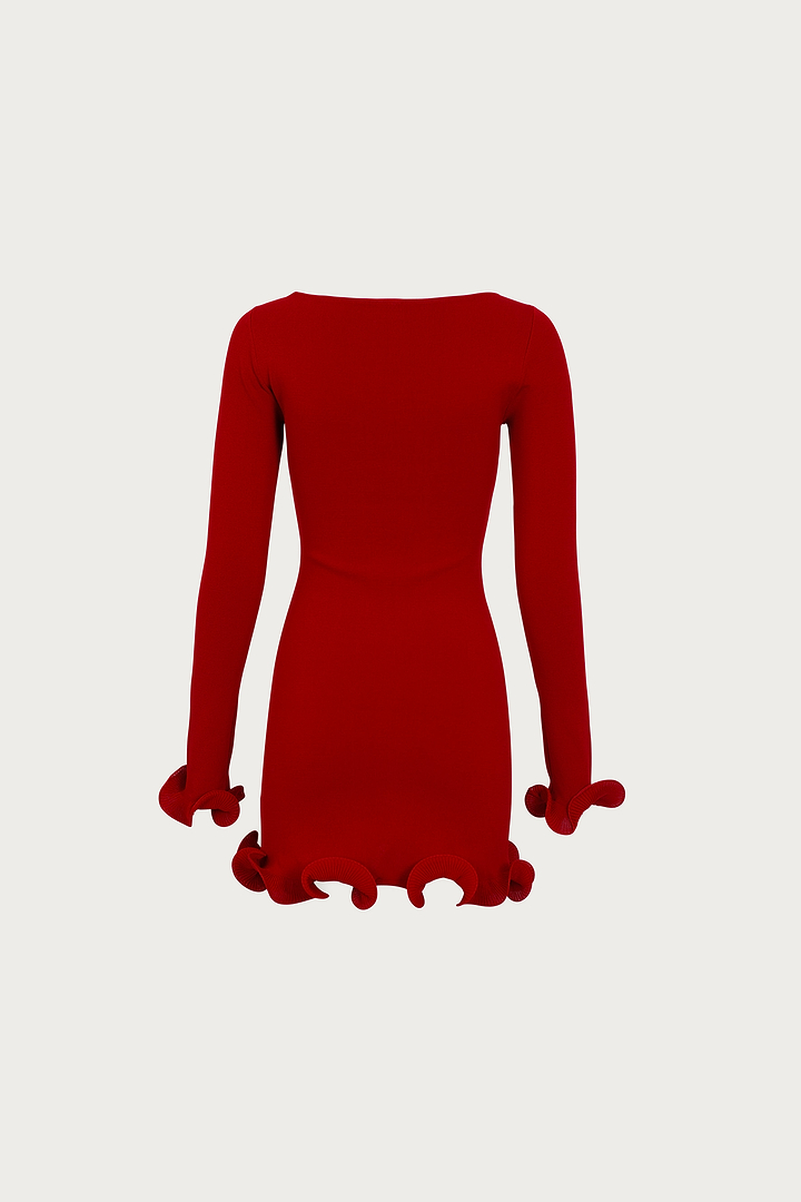 mini long sleeve red dress Ruffle Hem (Red) The voluminous skater skirt Size:US 11 | UK 10.5 | EU 45 Princess Polly Lower Impact jolt-ai-ready