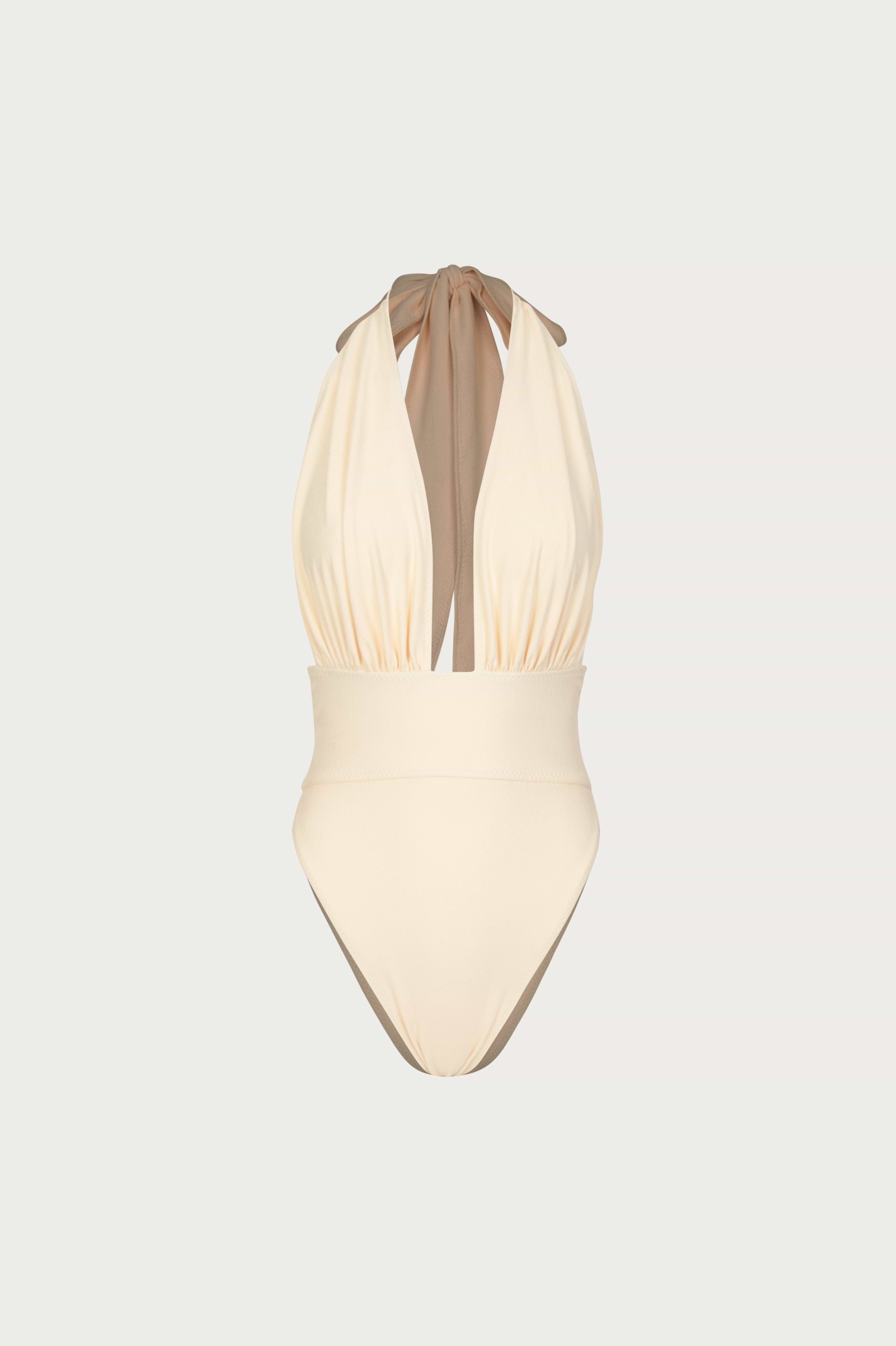 SAME Rose V One Piece | Faux Suede Cream/Cream