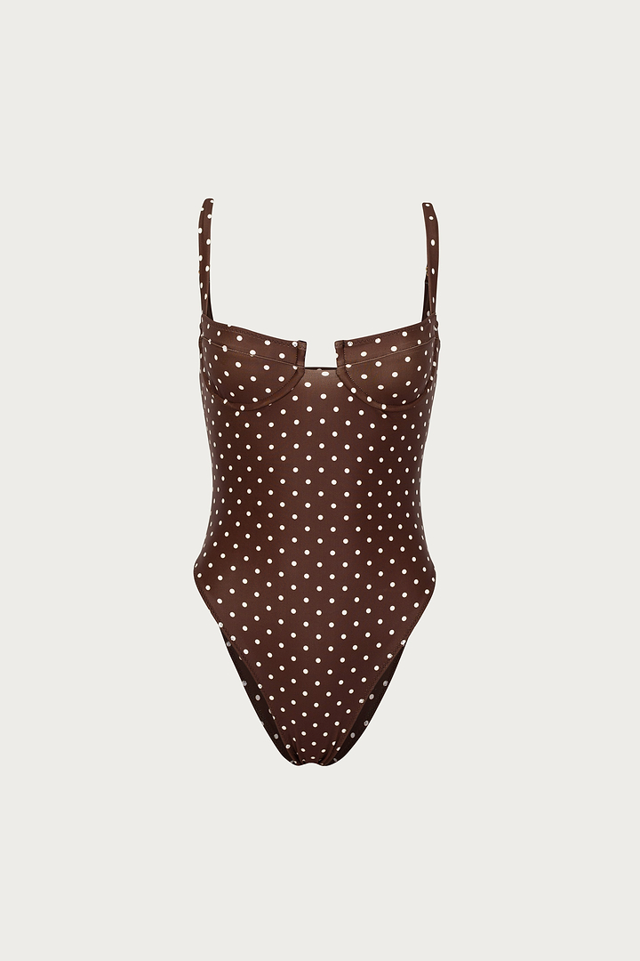 Bustier One Piece (Brown Cream Polka Dot)