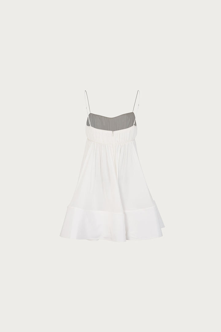 Ruched Flounce Mini Dress (White)