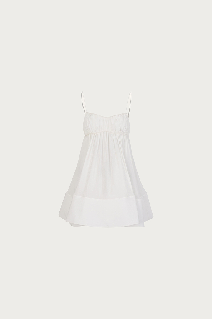 Ruched Flounce Mini Dress (White)