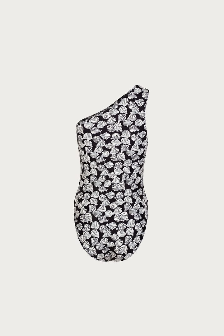 One Shoulder One Piece (Palm Beach Shell Black/Cream)