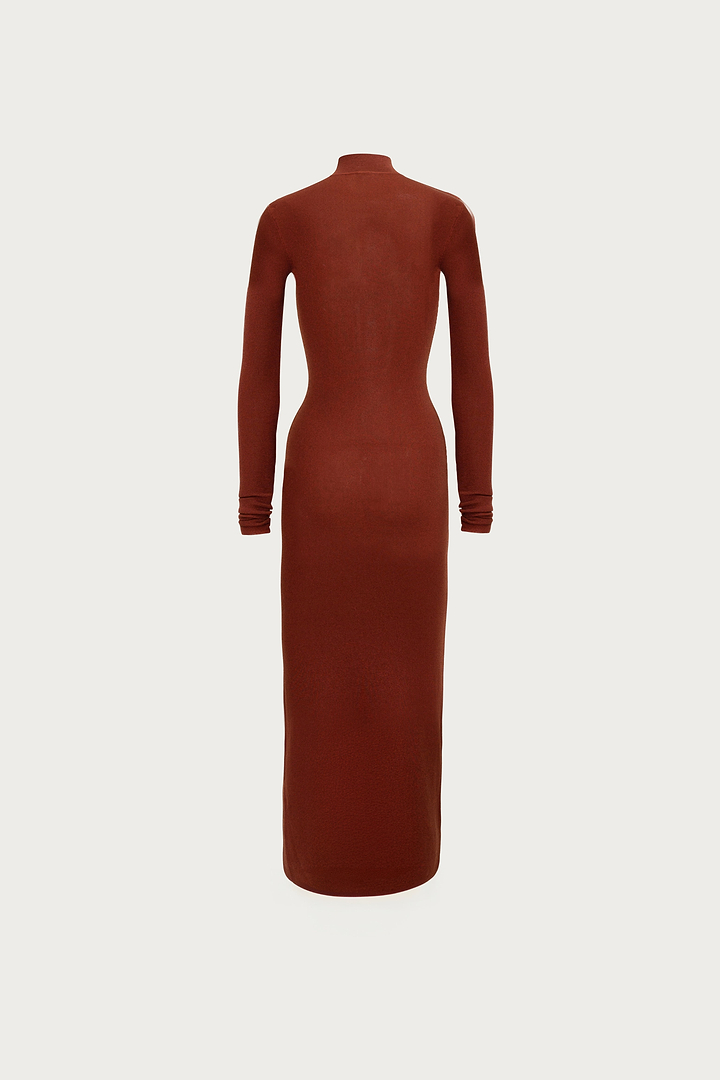 Shimmer Mockneck Dress (Rust)