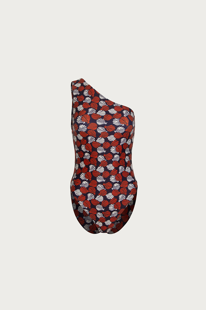 One Shoulder One Piece (Palm Beach Shell Navy/Orange/Cream)