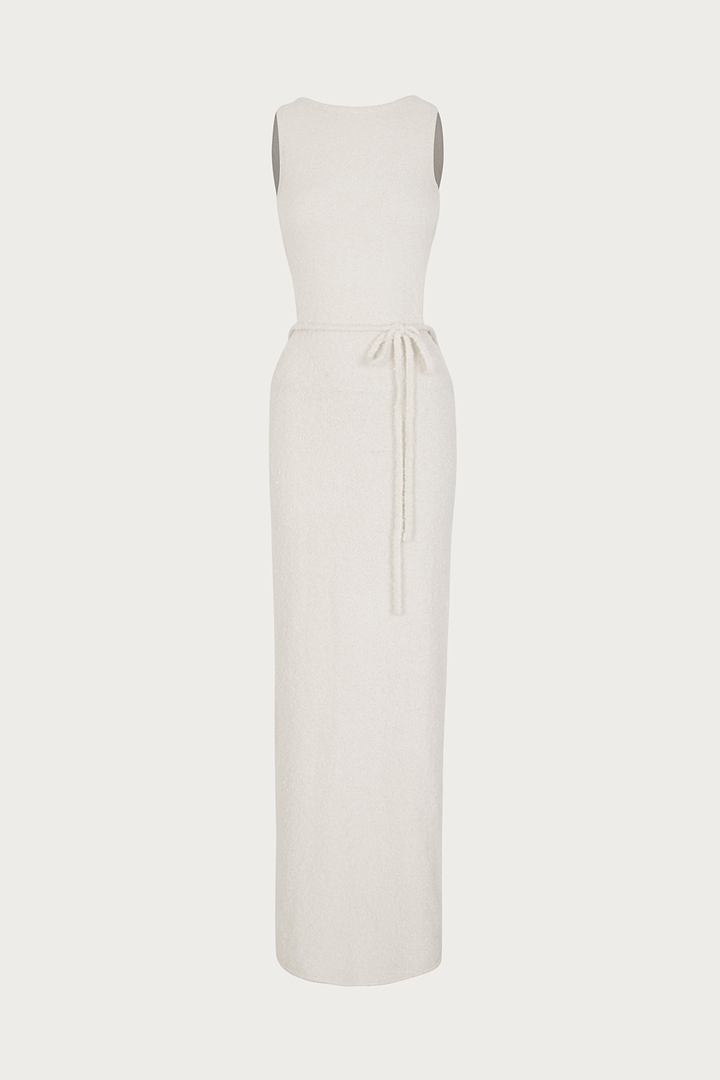 Tie Maxi Dress (White Bouclé)