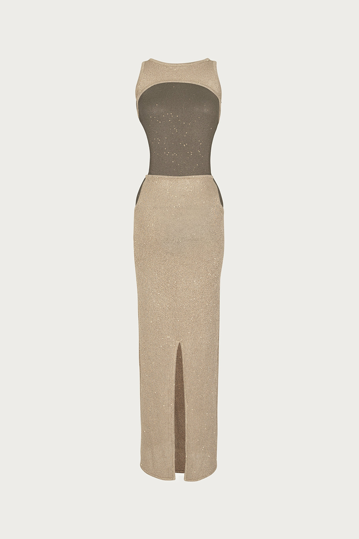 Tie Maxi Dress (Light Gold Sequin)
