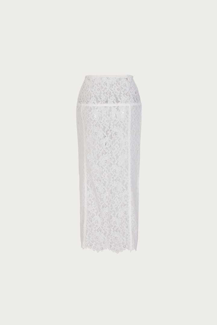 Lace Midi Skirt (White)