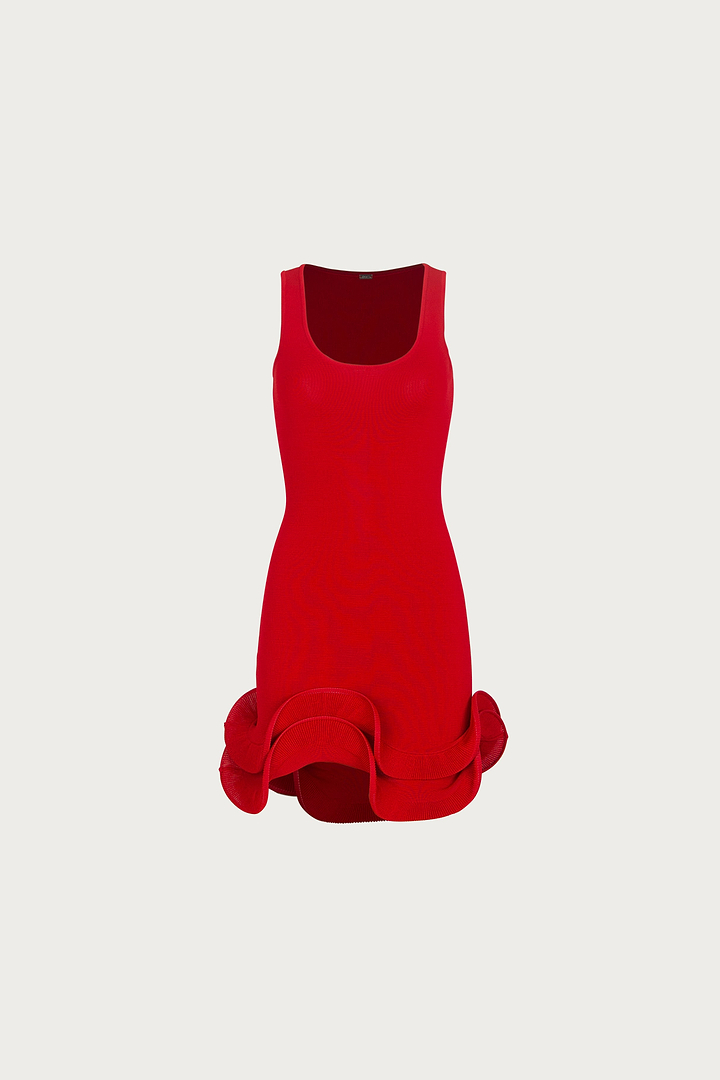 Double Ruffle Hem Mini Dress (Red)