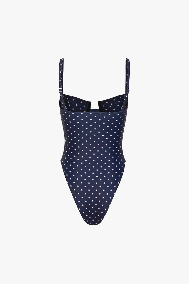 Bustier One Piece (Navy Cream Polka Dot)