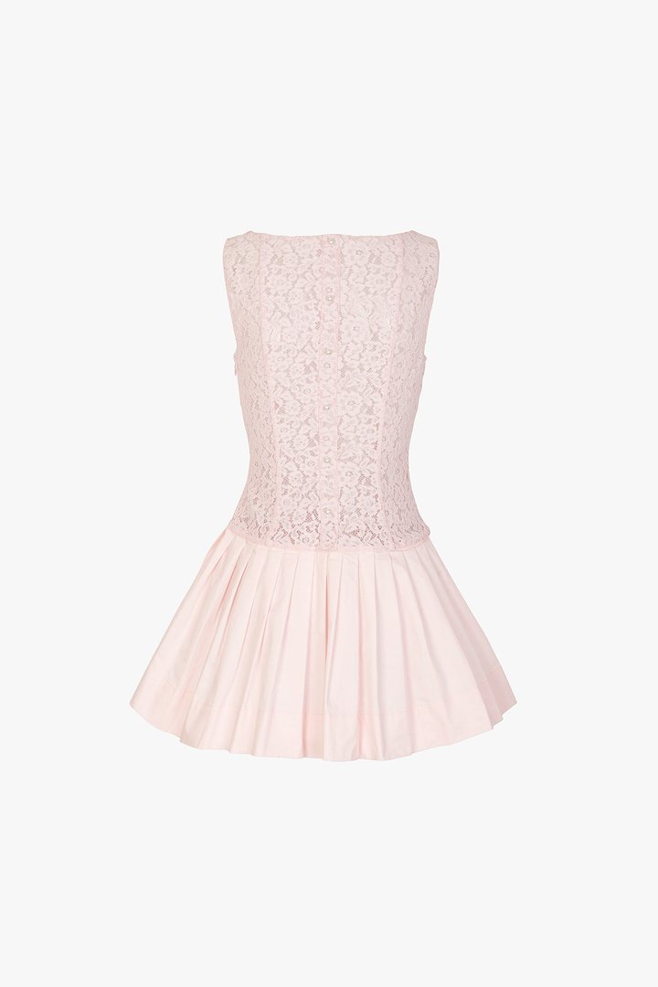 Lace Poplin Mini Dress (Pale Pink)