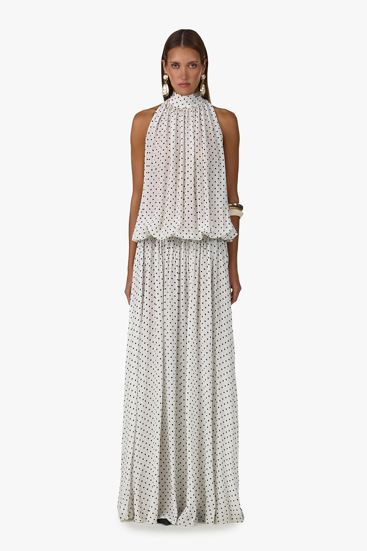 Drop Waist Chiffon Gown (Cream Polka Dot)