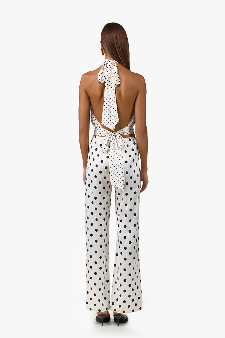 Silk Halter Top (Cream Black Polka Dot)