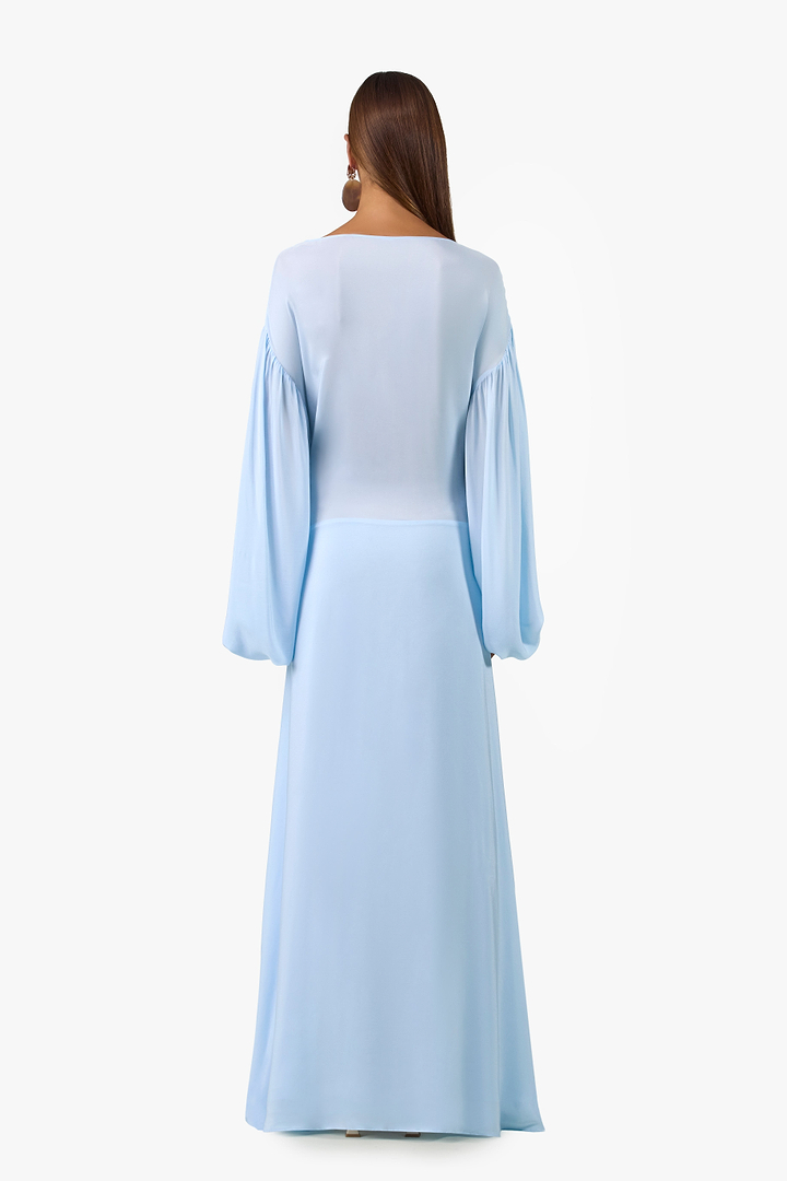 Draped Tie Chiffon Gown (Pale Blue)