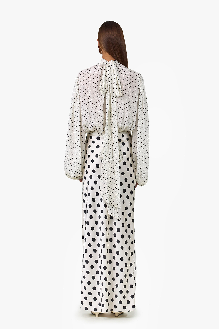 Draped Sleeve Chiffon Top (Cream Black Polka Dot)