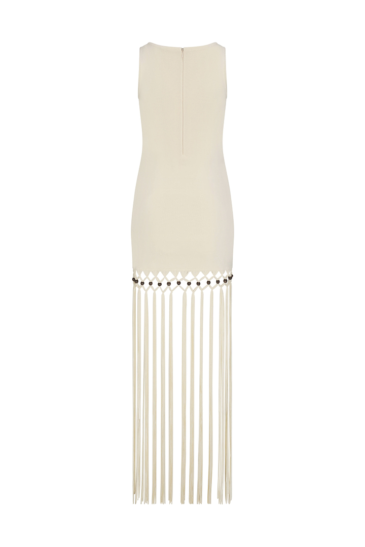 Beaded Fringe Dress (Cream)