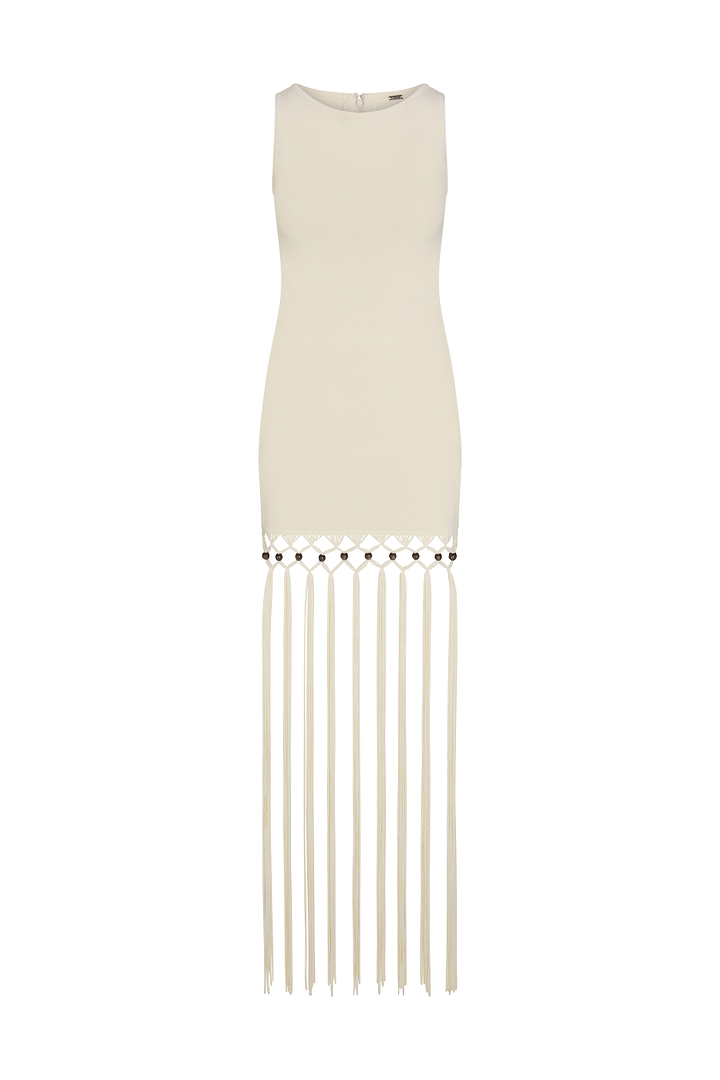 Beaded Fringe Dress (Cream)