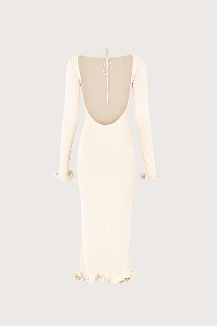 Ruffle Hem Midi Dress (Cream)
