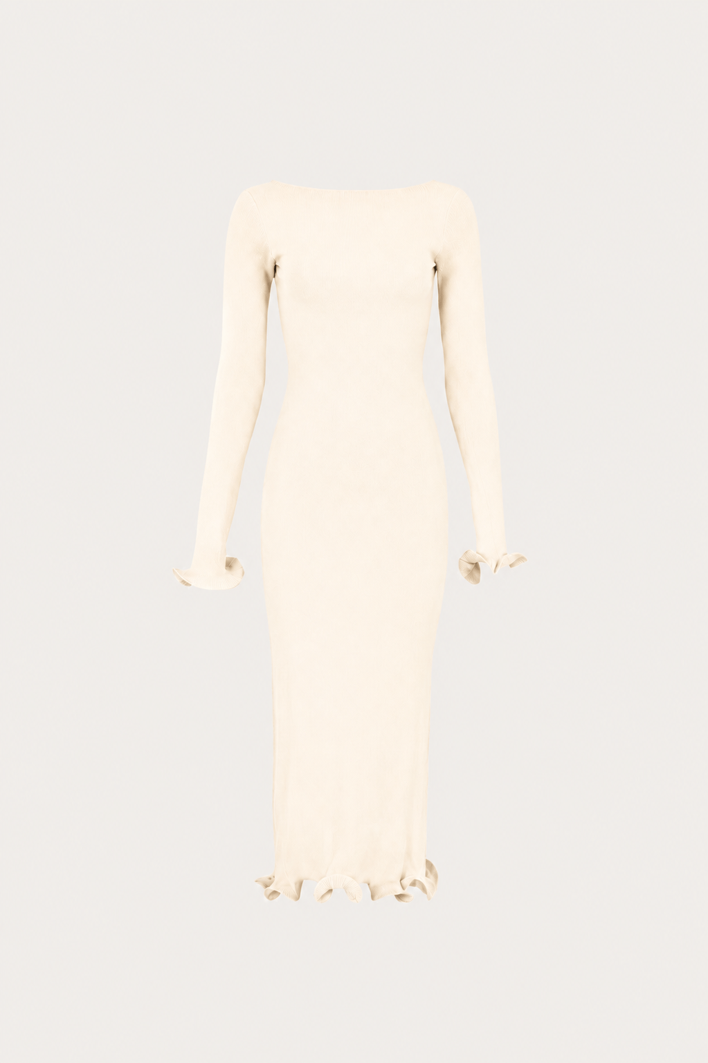 Ruffle Hem Midi Dress (Cream)